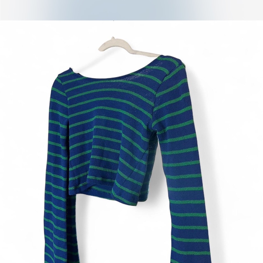 PrettyLittleThing Blue and Green Striped Knit Top